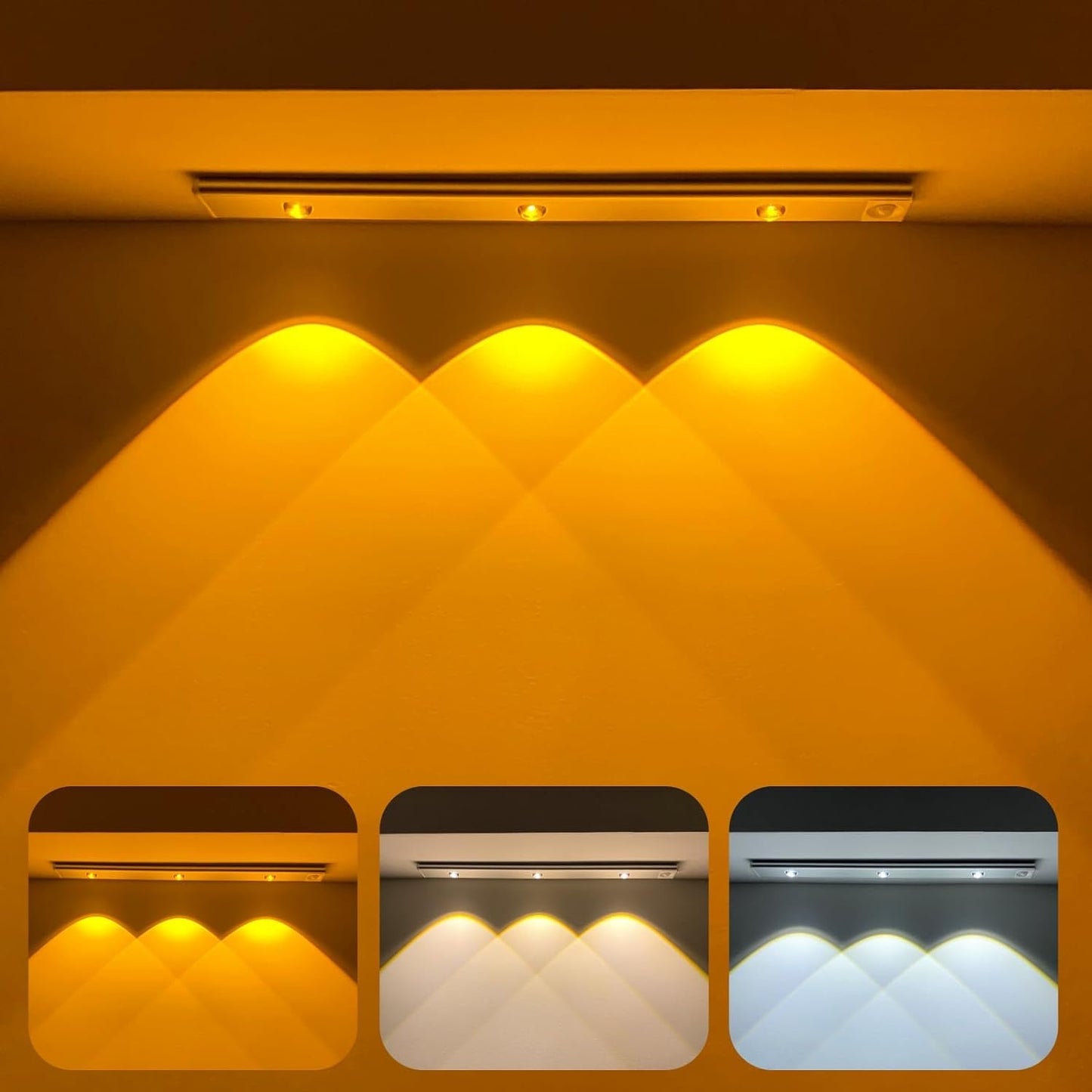 Motion Sensor Cabinet Light Wireless Rechargeable LED with 3 Color Modes, USB Powered, 255 Lumens, Under Cabinet Lighting for Closet, Bedroom, Kitchen, Stairs, Hallway, Garage
