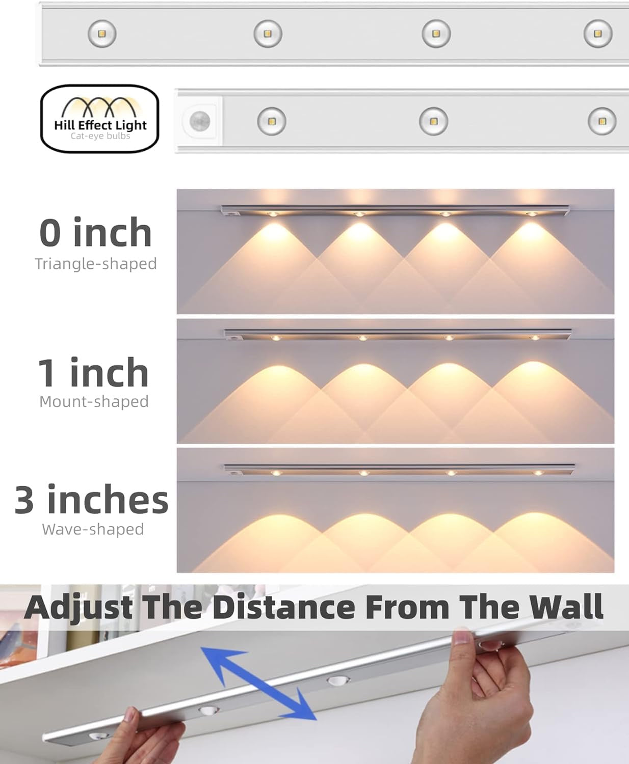 Motion Sensor Cabinet Light Wireless Rechargeable LED with 3 Color Modes, USB Powered, 255 Lumens, Under Cabinet Lighting for Closet, Bedroom, Kitchen, Stairs, Hallway, Garage